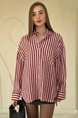 Bordo Çizgili Oversize Gömlek thumbnail 4