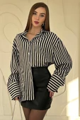 Siyah Çizgili Oversize Gömlek thumbnail 4