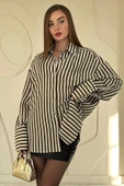 Haki Çizgili Oversize Gömlek thumbnail 4
