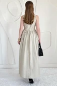 Bej Fermuarlı Kalın Askılı Keten Elbise thumbnail 4