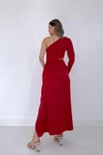 Kırmızı Tek Kol Saten Abiye thumbnail 8