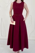Bordo Halter Yaka Kloş Elbise thumbnail 3