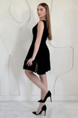 Siyah Mini Boy Büzgülü Keten Elbise thumbnail 4