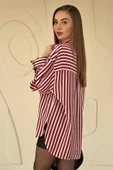 Bordo Çizgili Oversize Gömlek thumbnail 3