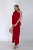 Kırmızı Tek Kol Saten Abiye thumbnail 3