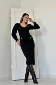 Siyah Geniş Boğazlı Elbise thumbnail 2