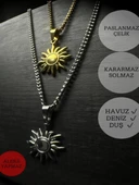 Güneş Charmlı Düz Model Çelik Zincir Çift Kolyesi | Eclipse Serisi thumbnail 2