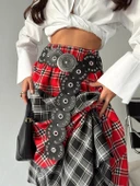Kadın Kemerli Patchwork Ekose Maxi Etek thumbnail 5