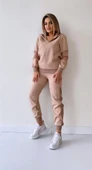File Detaylı Kapüşonlu Eşofman Takımı Bej thumbnail 8