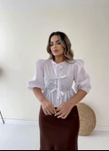 Bağlama Detaylı Poplin Gömlek Ekru thumbnail 1