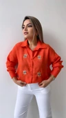 Göz Nakışlı Keten Gömlek Turuncu thumbnail 1