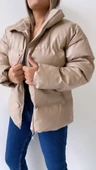 Şişme Geniş Yaka Deri Mont Vizon thumbnail 3