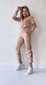 File Detaylı Kapüşonlu Eşofman Takımı Bej thumbnail 1