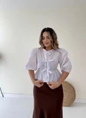 Bağlama Detaylı Poplin Gömlek Ekru thumbnail 3