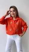 Göz Nakışlı Keten Gömlek Turuncu thumbnail 4