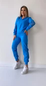 File Detaylı Kapüşonlu Eşofman Takımı Mavi thumbnail 5