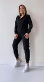 File Detaylı Kapüşonlu Eşofman Takımı Siyah thumbnail 3