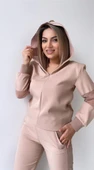 File Detaylı Kapüşonlu Eşofman Takımı Bej thumbnail 3