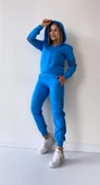 File Detaylı Kapüşonlu Eşofman Takımı Mavi thumbnail 1