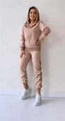 File Detaylı Kapüşonlu Eşofman Takımı Bej thumbnail 6