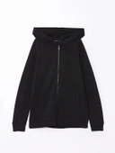 LCWAIKIKI Basic Siyah Kapüşonlu Kadın Kalın Fermuarlı Sweatshirt thumbnail 5