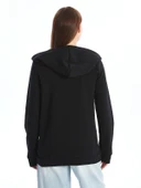LCWAIKIKI Basic Siyah Kapüşonlu Kadın Kalın Fermuarlı Sweatshirt thumbnail 4