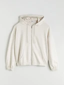 XSIDE Bej Kapüşonlu Oversize Kadın Fermuarlı Sweatshirt thumbnail 3