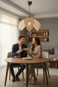 Rattan Papatya Model Naturel Renk Avize thumbnail 2