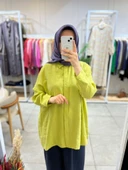Nuss 3001 Oversize Düğmeli Gömlek Lime thumbnail 1