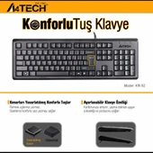A4 TECH KR-92, Siyah, USB Kablolu, Türkçe Q, Multimedya, Klavye thumbnail 2