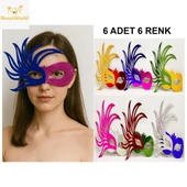 6’lı Çift Renkli Venedik Karton Parti Maskesi Seti thumbnail 3