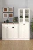 150 cm Vanilya Vitrinli Konsol, Çok Amaçlı Dolap thumbnail 1