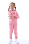 Kapüşonlu Hello Nakış Baskılı Basic Pembe Çocuk Eşofman Takımı thumbnail 5