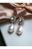 Oval Kristal Taşlı İnci Küpe thumbnail 7