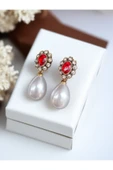 Oval Kristal Taşlı İnci Küpe thumbnail 1