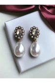 Oval Kristal Taşlı İnci Küpe thumbnail 6