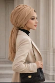 Bej Şifon Tokalı Bone thumbnail 1