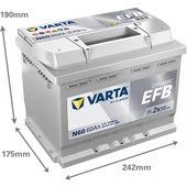 VARTA N60 12V 60 AH AKÜ START-STOP EFB thumbnail 2