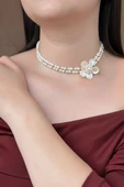 Doğal İnci Çiçek Choker Kolye thumbnail 5