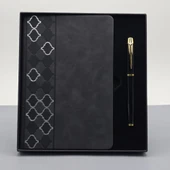Desenli Siyah Deri Defter Kalem Set thumbnail 1