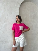 Kadın Cep Detaylı Dantel Aplikeli Basic T-Shirt thumbnail 5