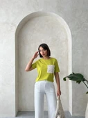 Kadın Cep Detaylı Dantel Aplikeli Basic T-Shirt thumbnail 3