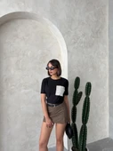 Kadın Cep Detaylı Dantel Aplikeli Basic T-Shirt thumbnail 12