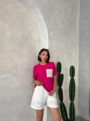Kadın Cep Detaylı Dantel Aplikeli Basic T-Shirt thumbnail 6