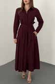 Bordo Düğmeli Poplin Elbise thumbnail 4