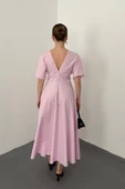 Pembe Düğmeli Midi Boy Poplin Elbise thumbnail 4