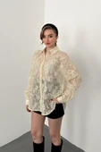 Bej Nakış İşlemeli Oversize Gömlek thumbnail 2