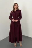 Bordo Düğmeli Poplin Elbise thumbnail 1