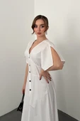 Beyaz Düğmeli Midi Boy Poplin Elbise thumbnail 3