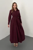 Bordo Düğmeli Poplin Elbise thumbnail 2
